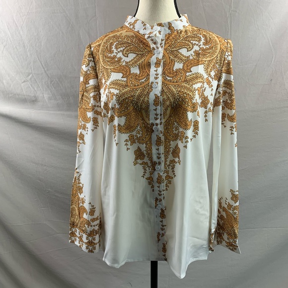 White/Gold Paisley Print Button Through Shirt - Picture 6 of 6